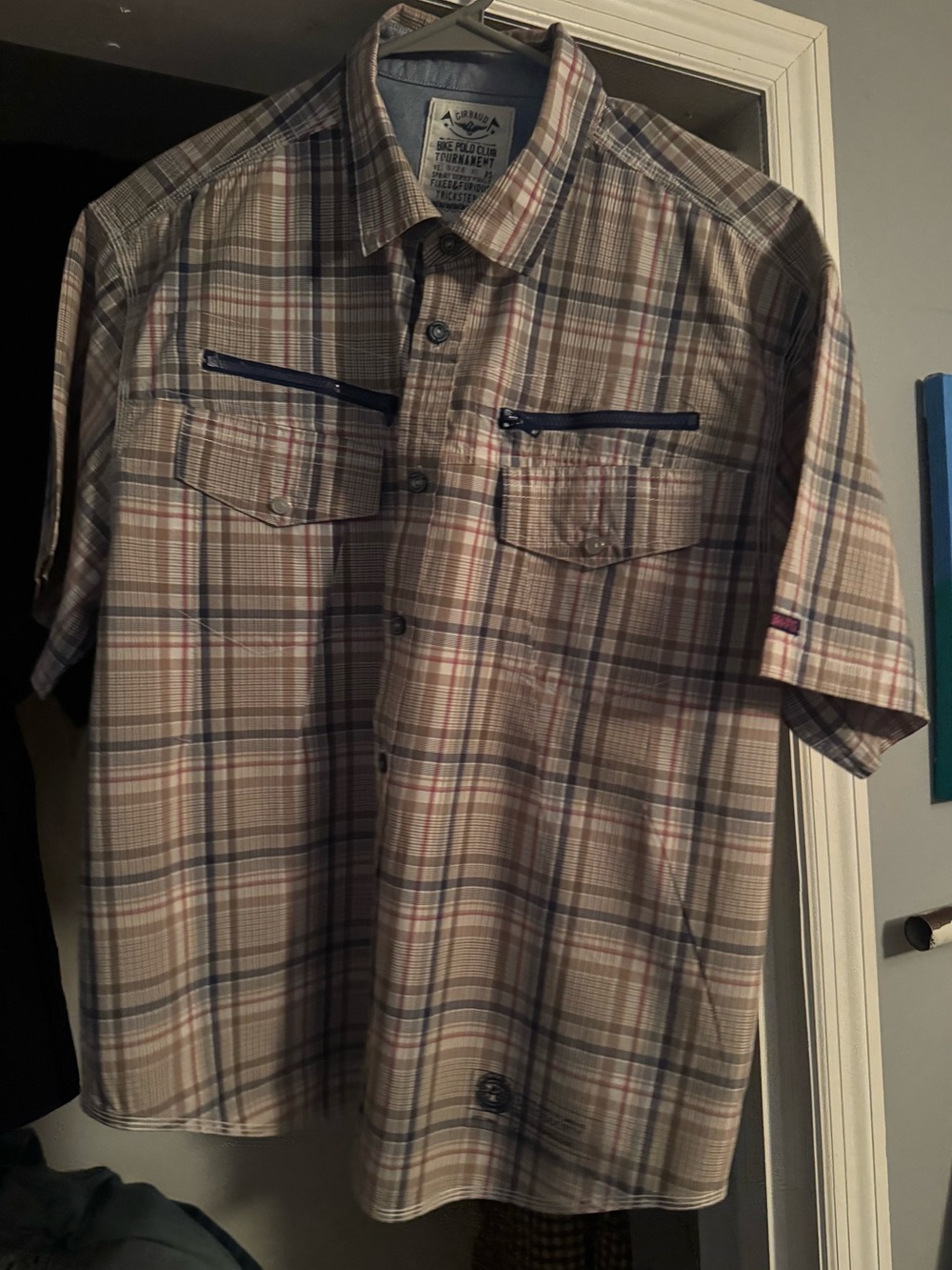 Girbaud vintage Short-Sleeve Plaid Button-Up Shirt - Beige/Blue